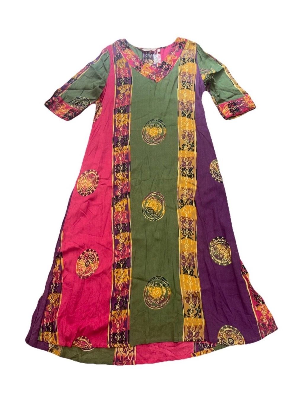Soft Surroundings Women’s Boho Patchwork Knit Maxi Dress Mandala V Neck PM NWOT